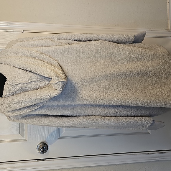 New Chicgal Fuzzy Hooded Open Front Sherpa Jacket Coat W Pockets 2XL Oatmeal - Picture 5 of 14